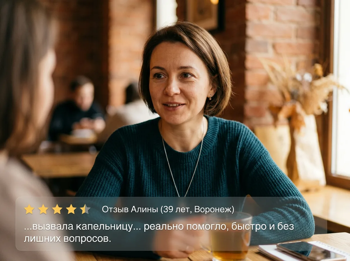 Аватар женщины Алины, 39 лет, Воронеж, отзыв о капельнице от алкогольного отравления